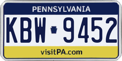 PA license plate KBW9452