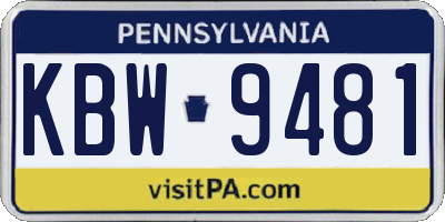 PA license plate KBW9481