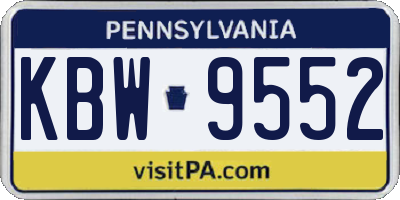 PA license plate KBW9552