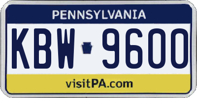 PA license plate KBW9600