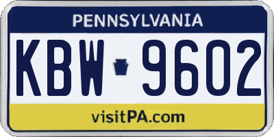 PA license plate KBW9602