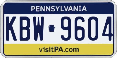 PA license plate KBW9604