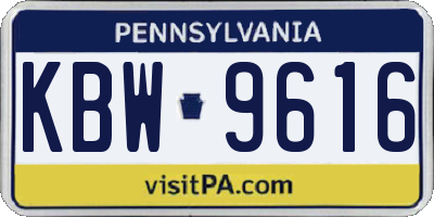 PA license plate KBW9616