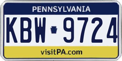 PA license plate KBW9724