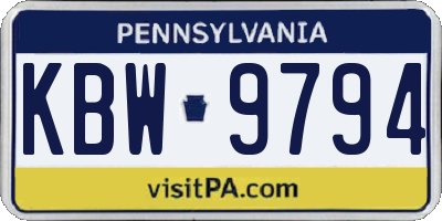 PA license plate KBW9794