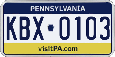 PA license plate KBX0103