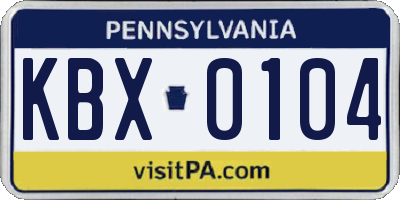 PA license plate KBX0104