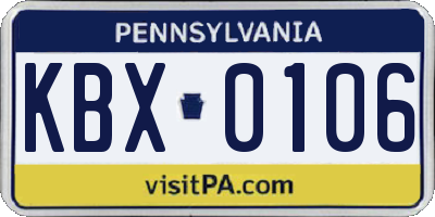 PA license plate KBX0106