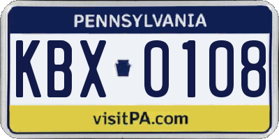 PA license plate KBX0108