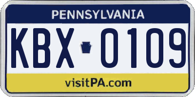 PA license plate KBX0109