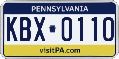 PA license plate KBX0110