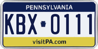 PA license plate KBX0111