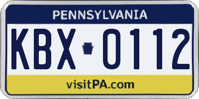 PA license plate KBX0112