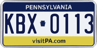 PA license plate KBX0113