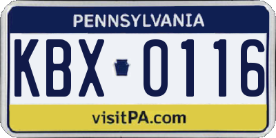 PA license plate KBX0116