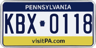 PA license plate KBX0118