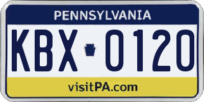 PA license plate KBX0120