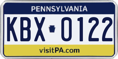 PA license plate KBX0122