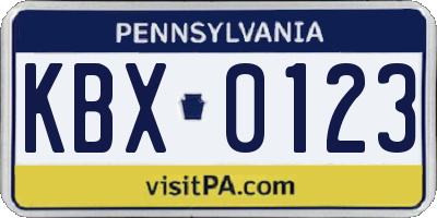 PA license plate KBX0123