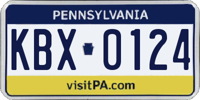 PA license plate KBX0124