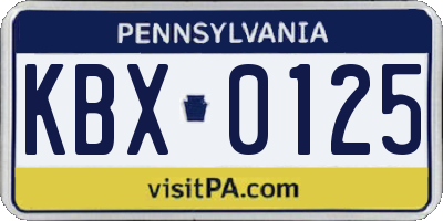 PA license plate KBX0125