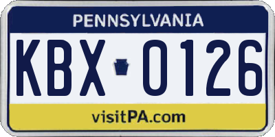 PA license plate KBX0126