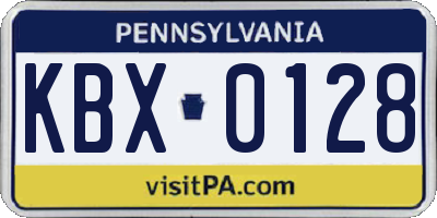 PA license plate KBX0128