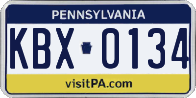 PA license plate KBX0134