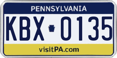 PA license plate KBX0135