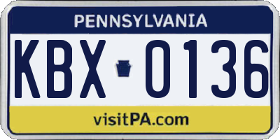 PA license plate KBX0136