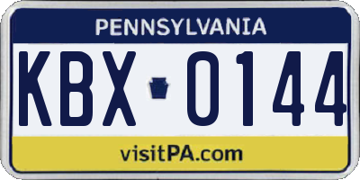PA license plate KBX0144