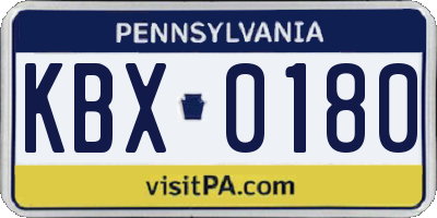 PA license plate KBX0180