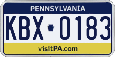 PA license plate KBX0183