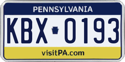 PA license plate KBX0193