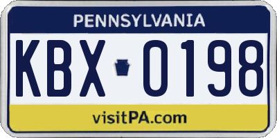 PA license plate KBX0198