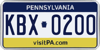 PA license plate KBX0200