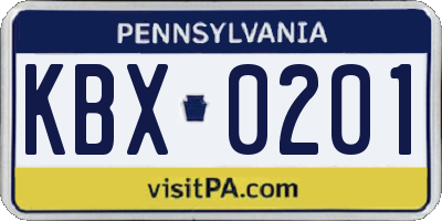 PA license plate KBX0201