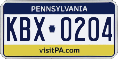 PA license plate KBX0204