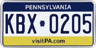 PA license plate KBX0205