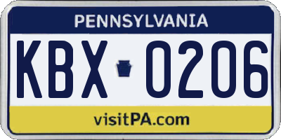 PA license plate KBX0206