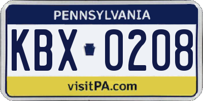 PA license plate KBX0208