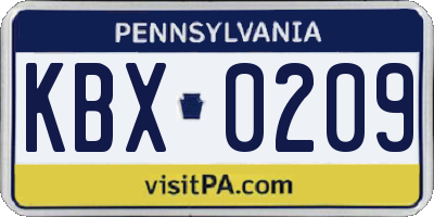 PA license plate KBX0209