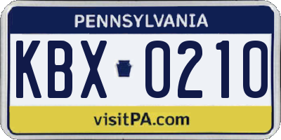 PA license plate KBX0210