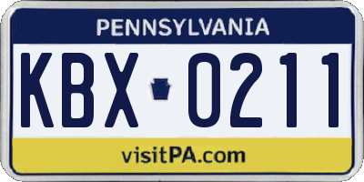 PA license plate KBX0211