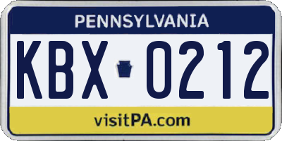 PA license plate KBX0212