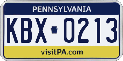 PA license plate KBX0213