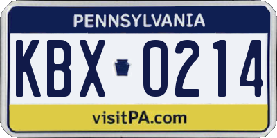 PA license plate KBX0214