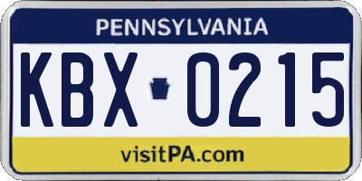 PA license plate KBX0215