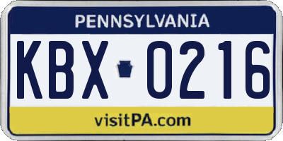 PA license plate KBX0216