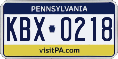 PA license plate KBX0218